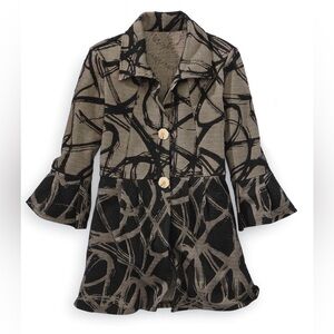 North style Women’s Textured Peplum Button Up Jacket Blouse 3/4 Flounce Sleeves